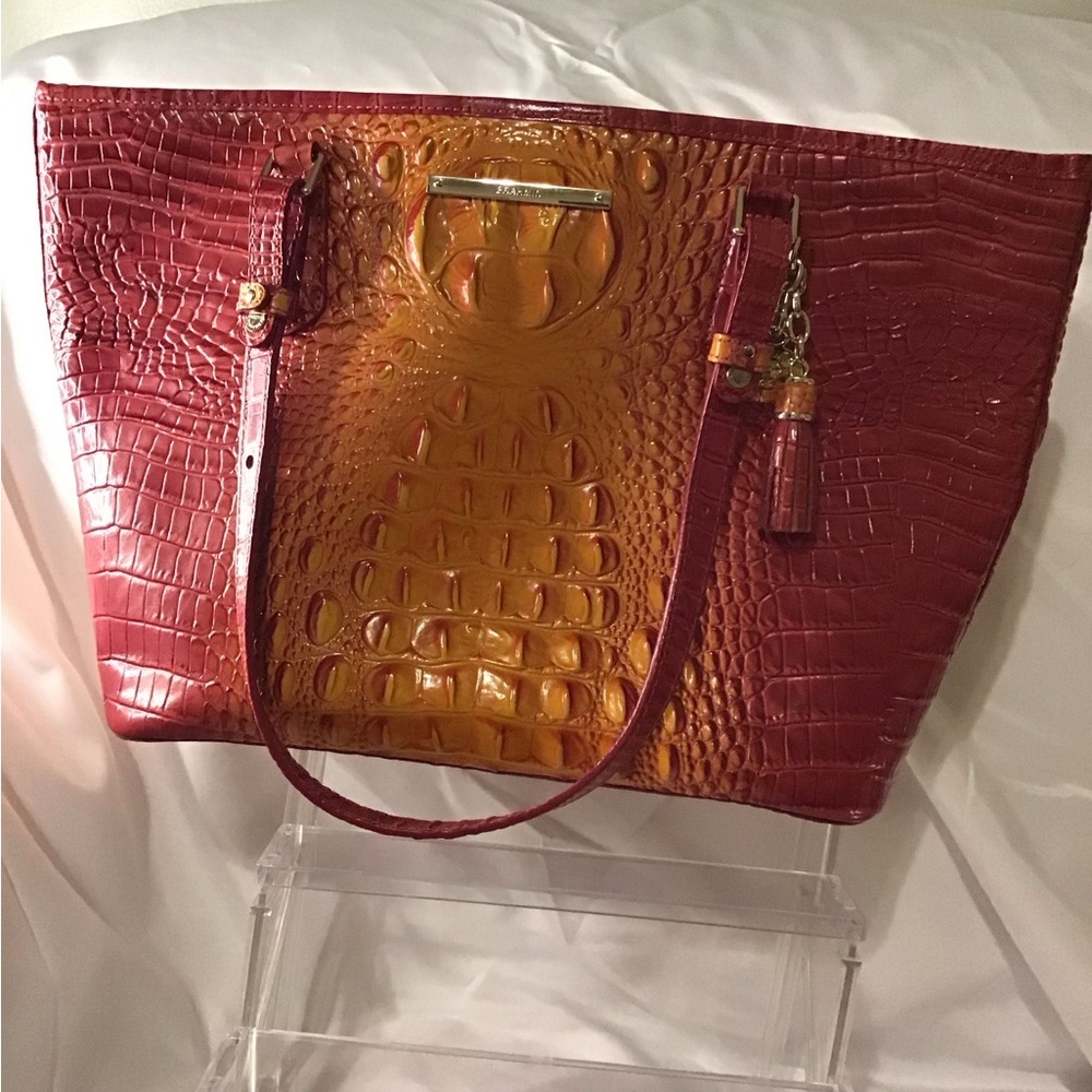 Brahmin Red and Orange Crocodile-Embossed Tote